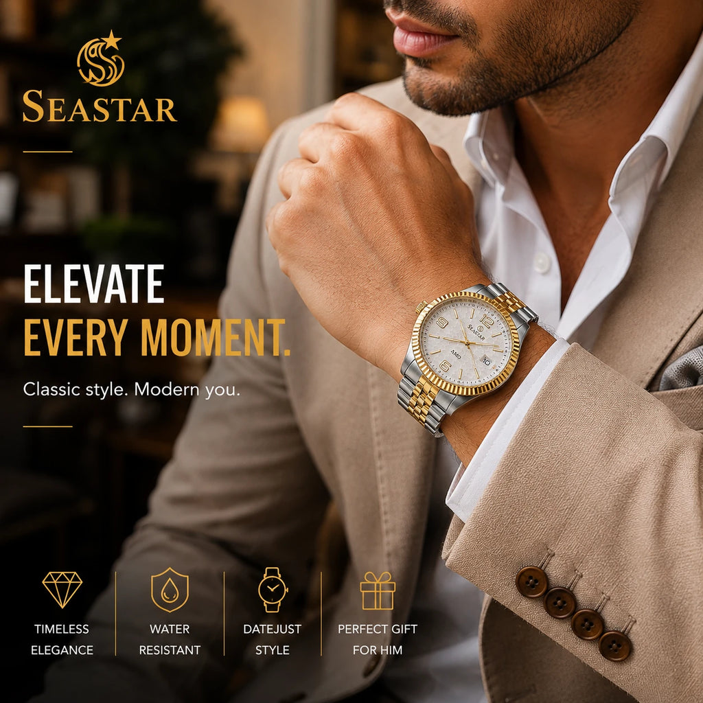 SEASTAR Pearl Duo — Fluted Bezel Classic Watch | Two-Tone