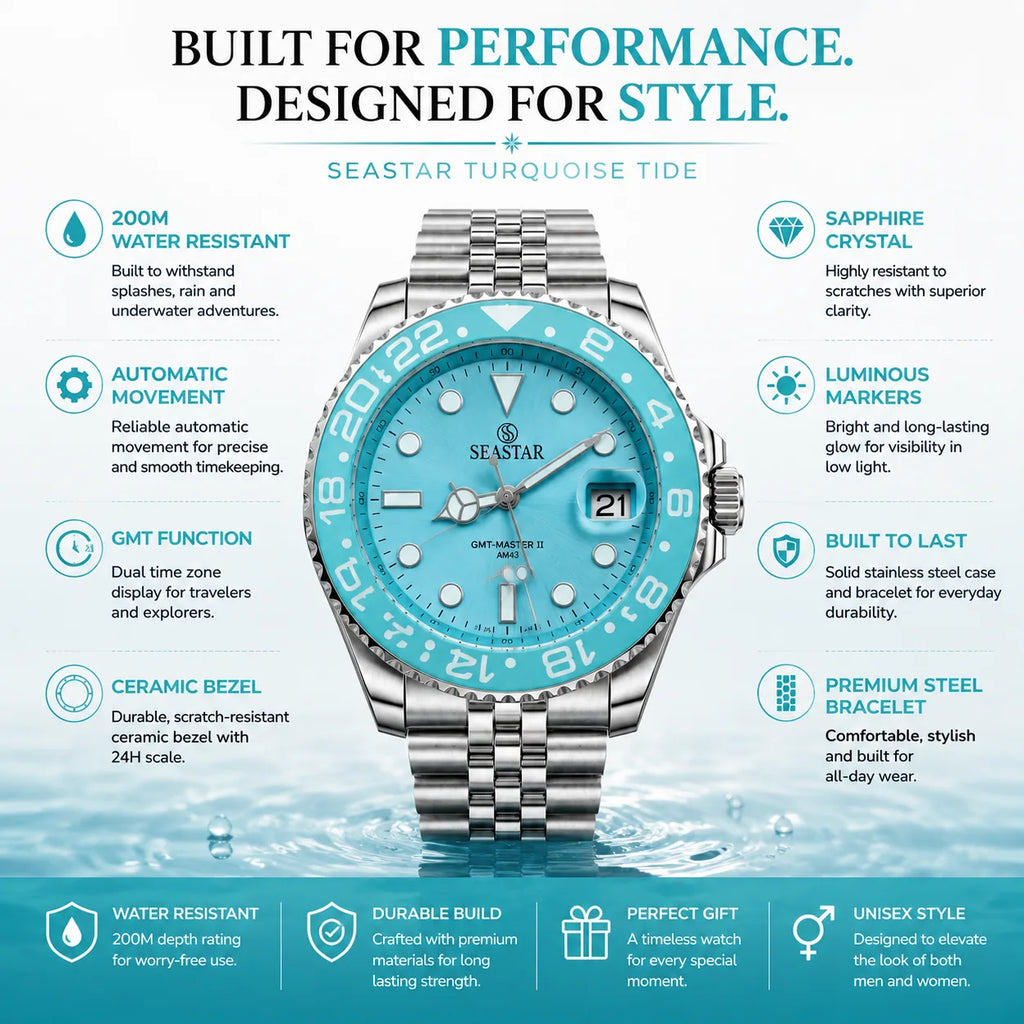 SEASTAR Turquoise Tide — GMT Diver Watch | Steel Bracelet
