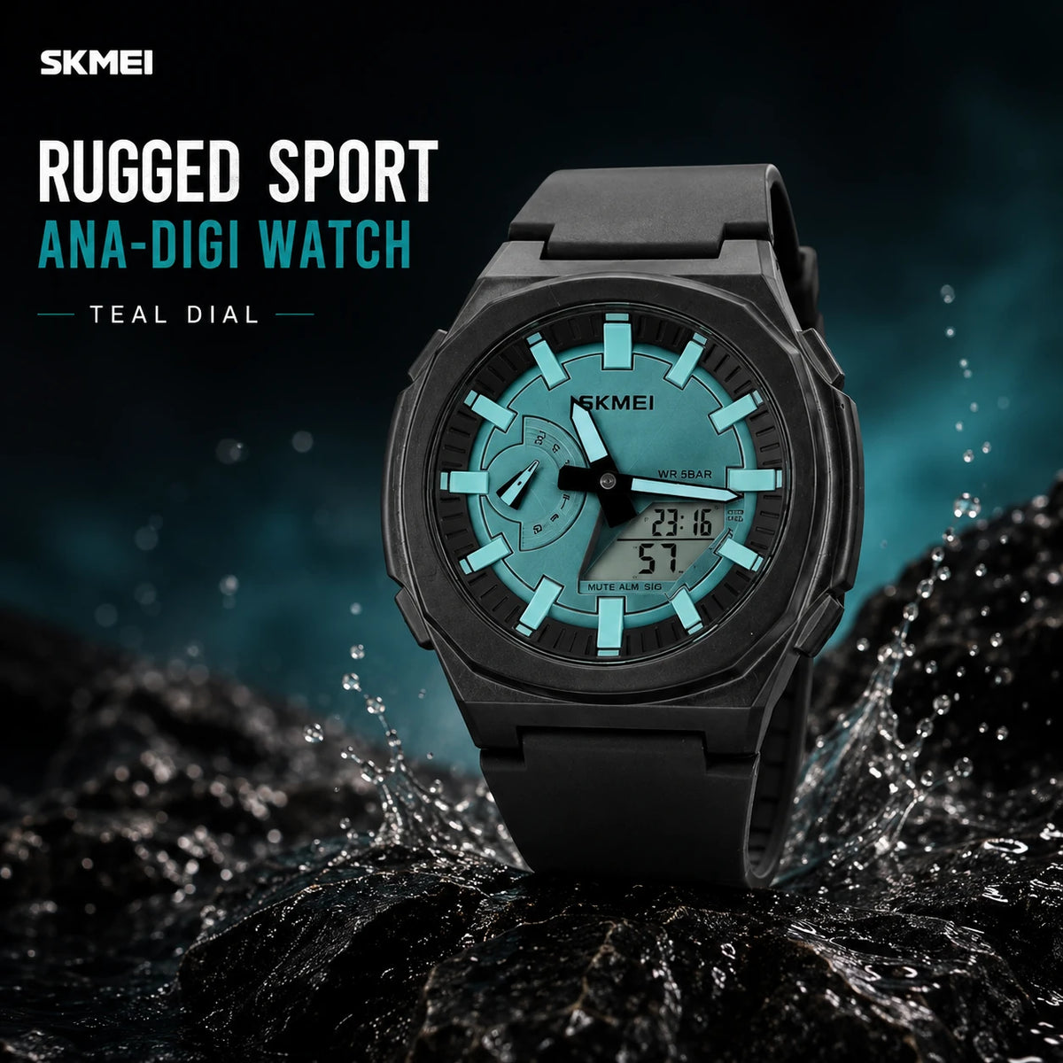 SKMEI Rugged Sport Ana-Digi Watch — Teal Dial