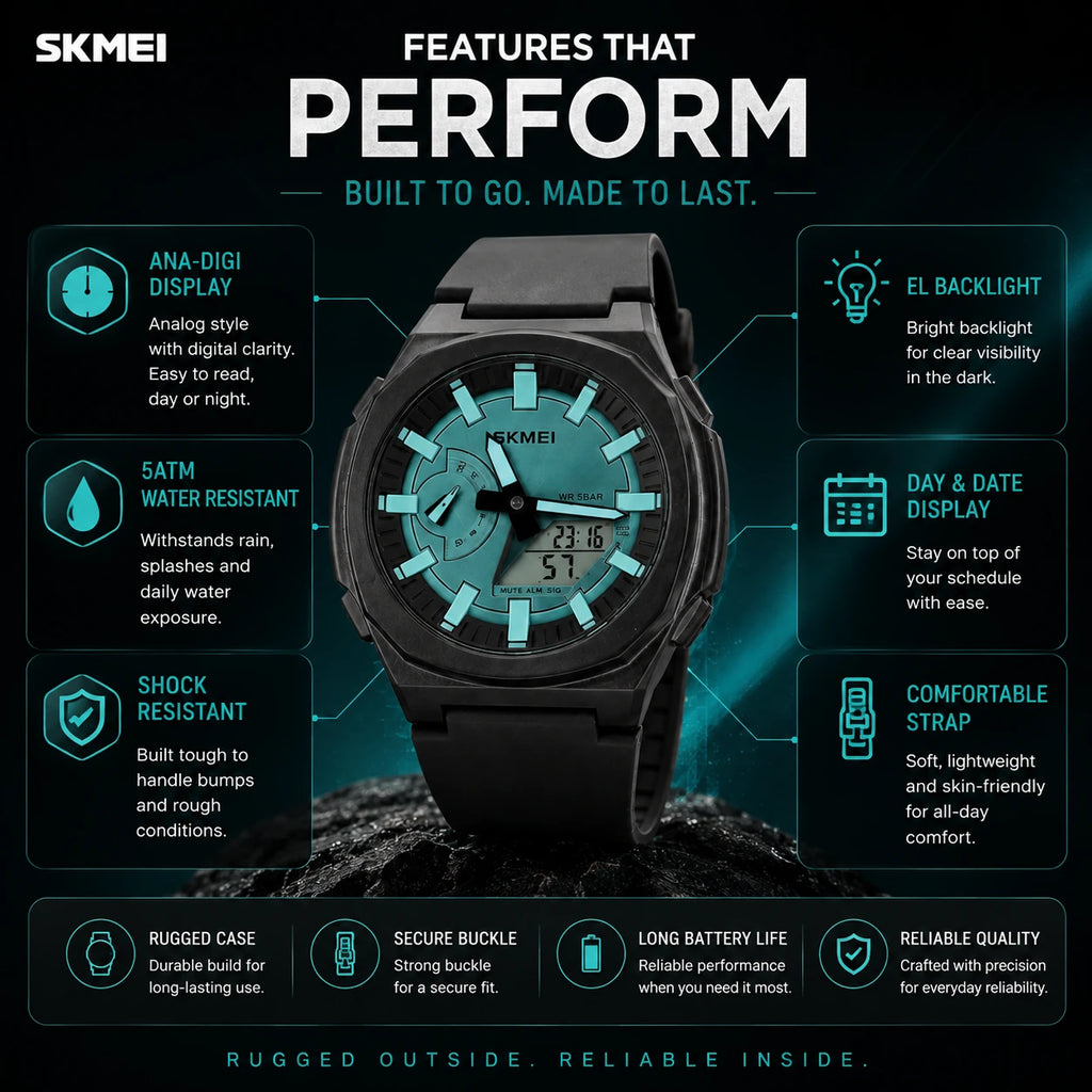 SKMEI Rugged Sport Ana-Digi Watch — Teal Dial