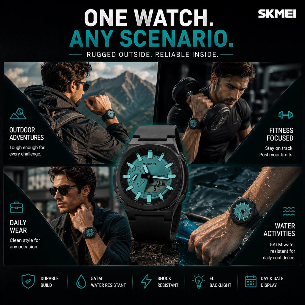 SKMEI Rugged Sport Ana-Digi Watch — Teal Dial